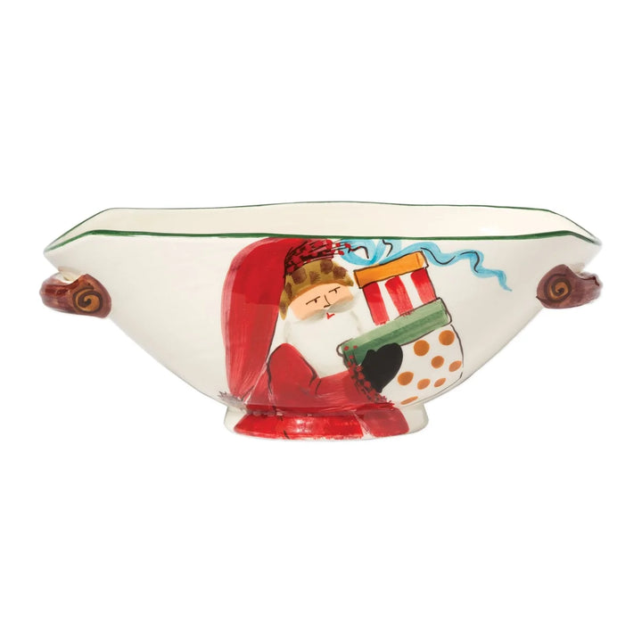 OLD ST. NICK HANDLED OVAL BOWL WITH PRESENTS