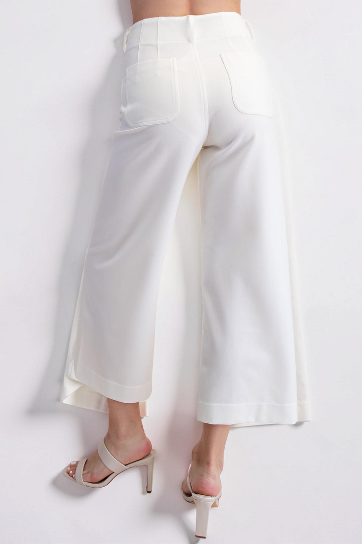 WHITE COLETTE CROPPED SCALLOPED WIDE LEG PANTS