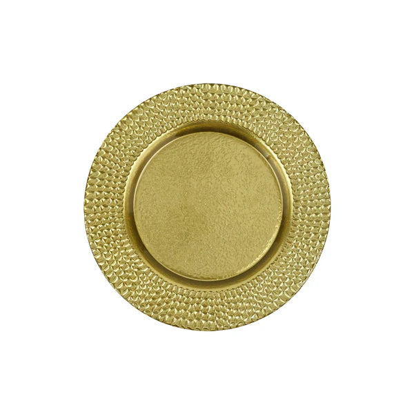 Gold textured round plate on a white background