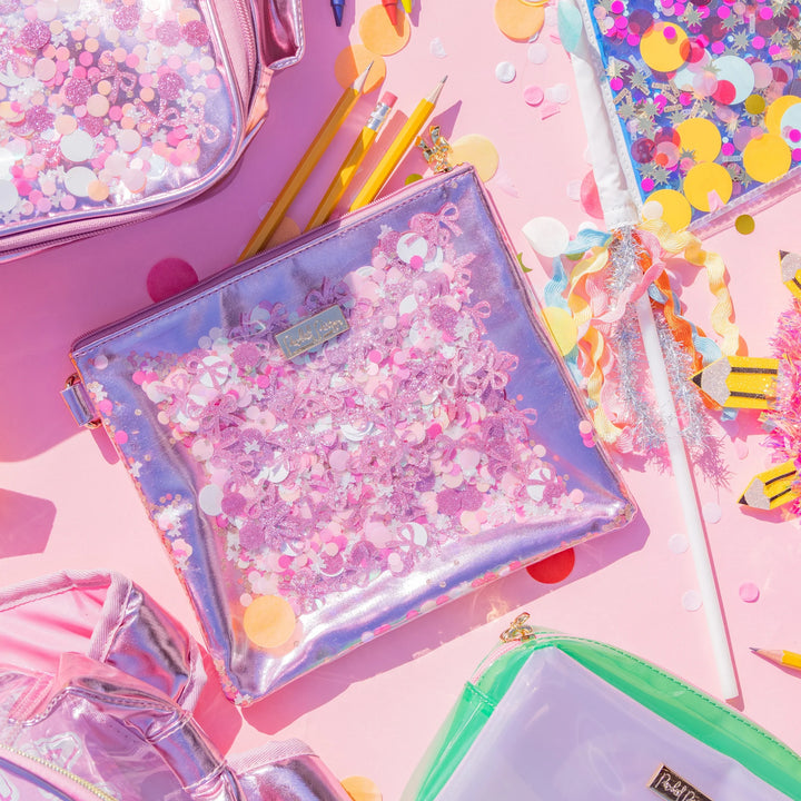 PINK BOWS & CONFETTI EVERYTHING POUCH