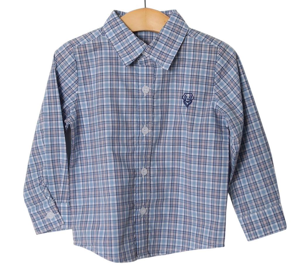 NEUTRAL BLUE PLAID BOYS BUTTON DOWN