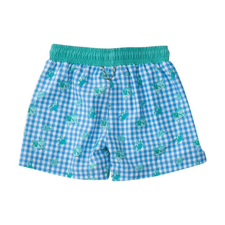 TURTLE MARINA BLUE GINGHAM BOOGIE BOARD SWIM TRUNK