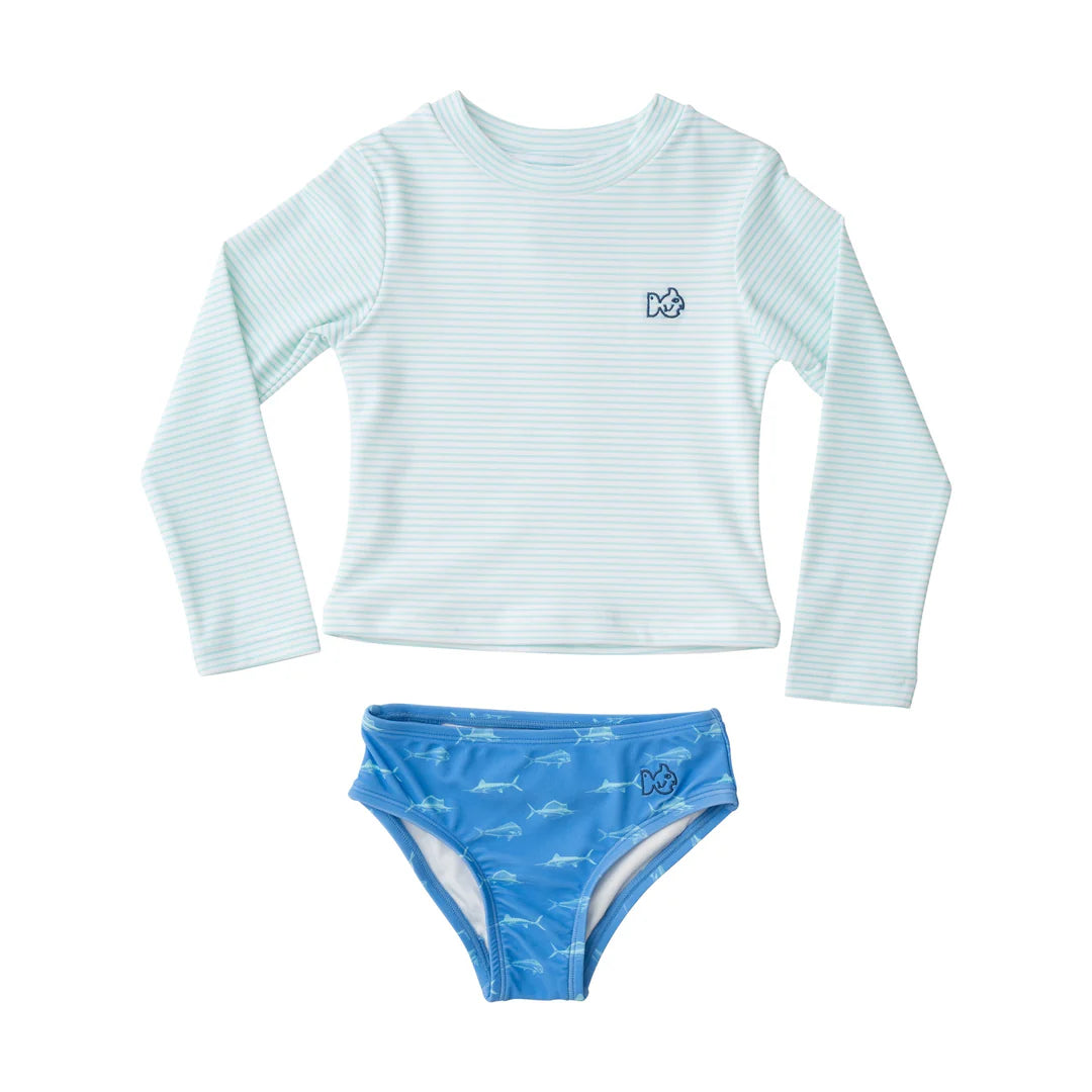 FISH MARINA BLUE & WATERSPOUT GREEN RASHGUARD SWIM SET