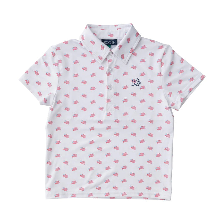 AMERICAN FLAG PRINT PERFORMANCE POLO