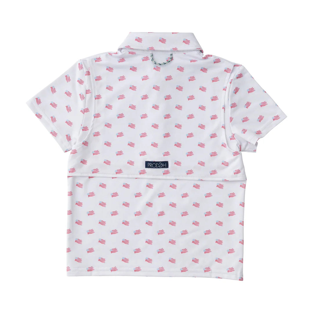 AMERICAN FLAG PRINT PERFORMANCE POLO