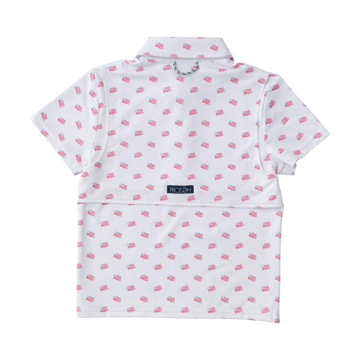 AMERICAN FLAG PRINT PERFORMANCE POLO