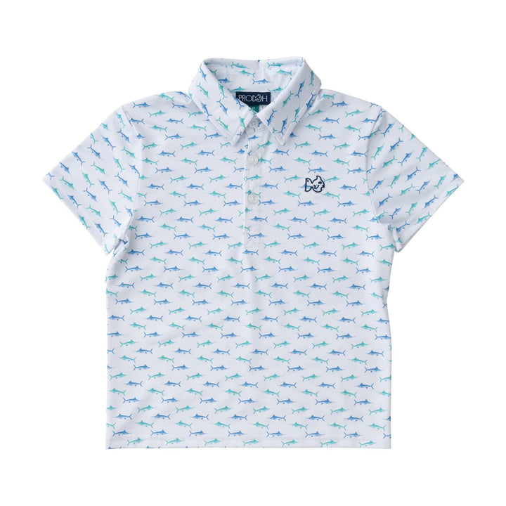 FISH PRINT ON WHITE PERFORMANCE POLO