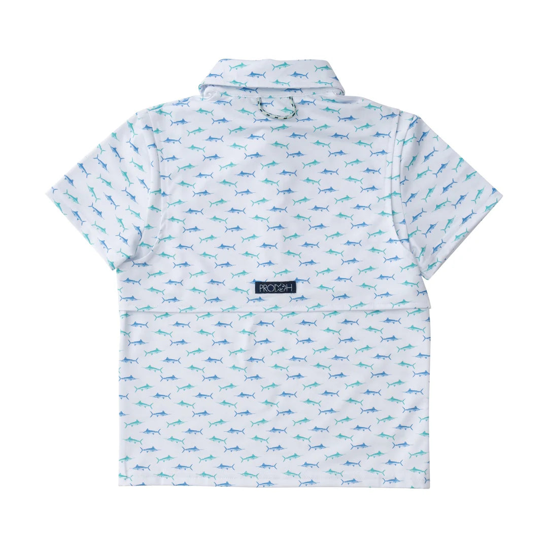 FISH PRINT ON WHITE PERFORMANCE POLO