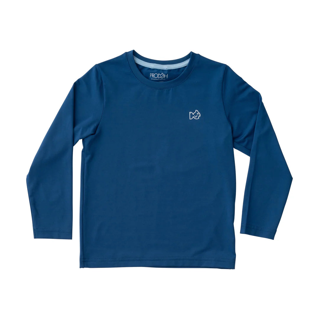 DRIFTWOOD BEACH LONG SLEEVE NAVY PERFORMANCE TEE