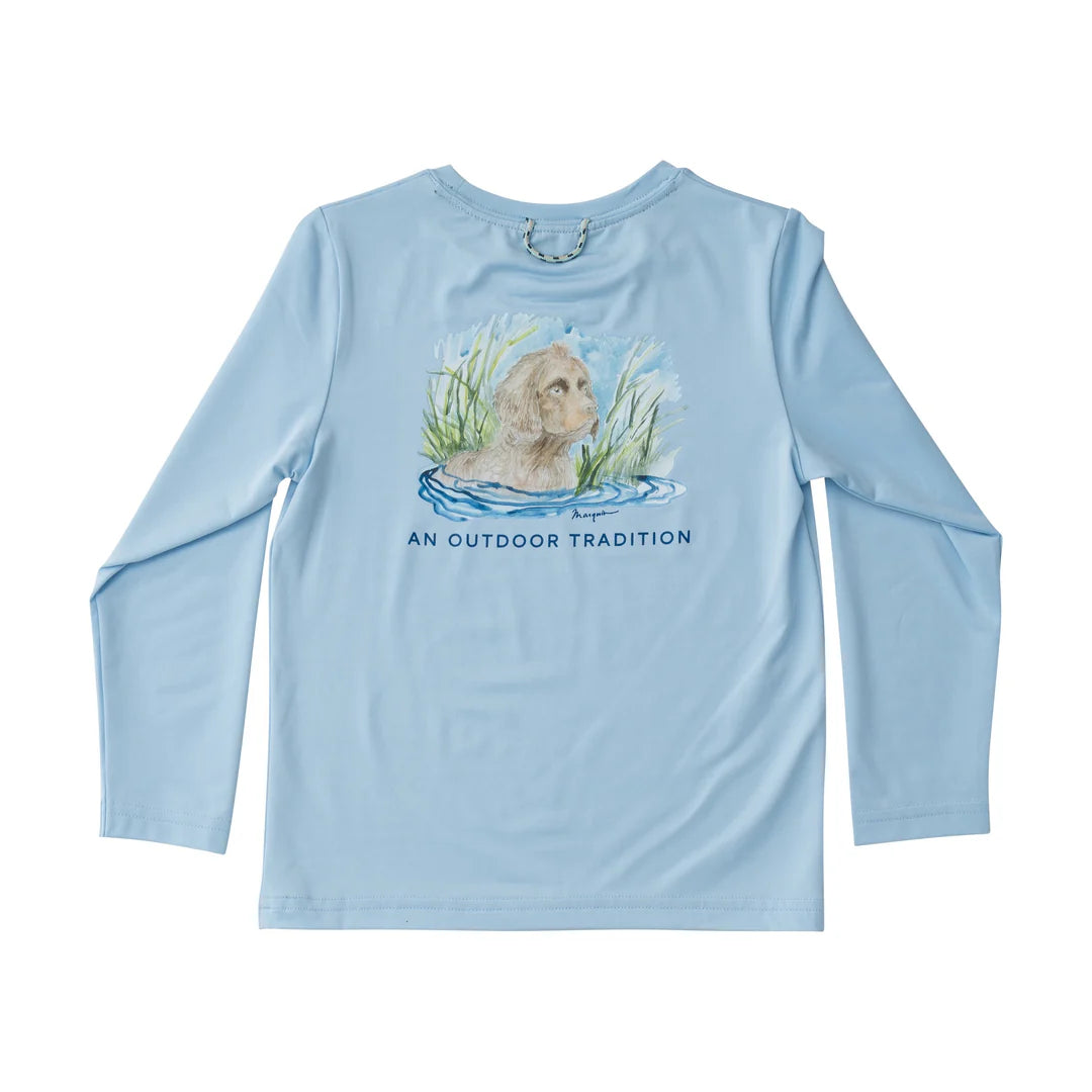 BOYKIN SPANIEL LONG SLEEVE SKY BLUE PERFORMANCE TEE