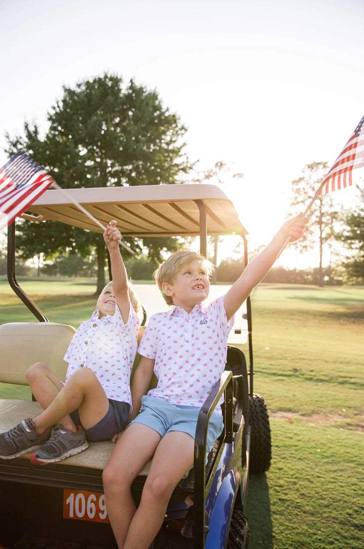 AMERICAN FLAG PRINT PERFORMANCE POLO