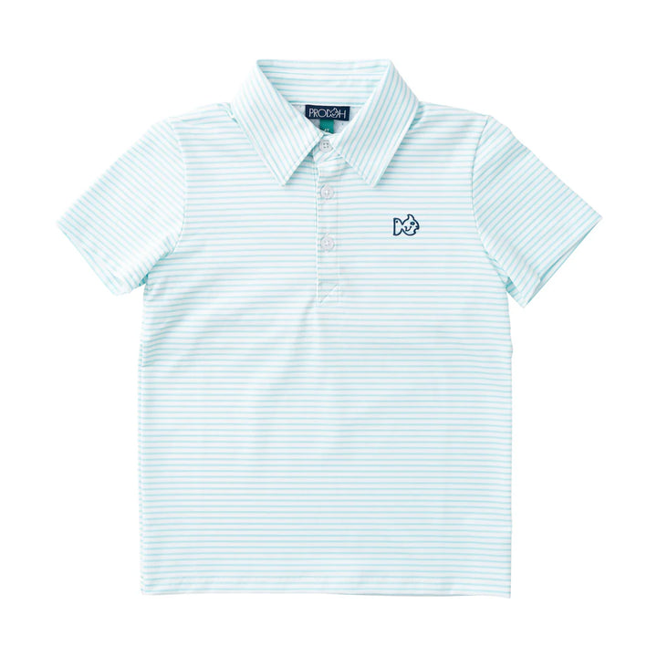 LIGHT BLUE STRIPE BOYS SHORT SLEEVE POLO WITH COLLAR