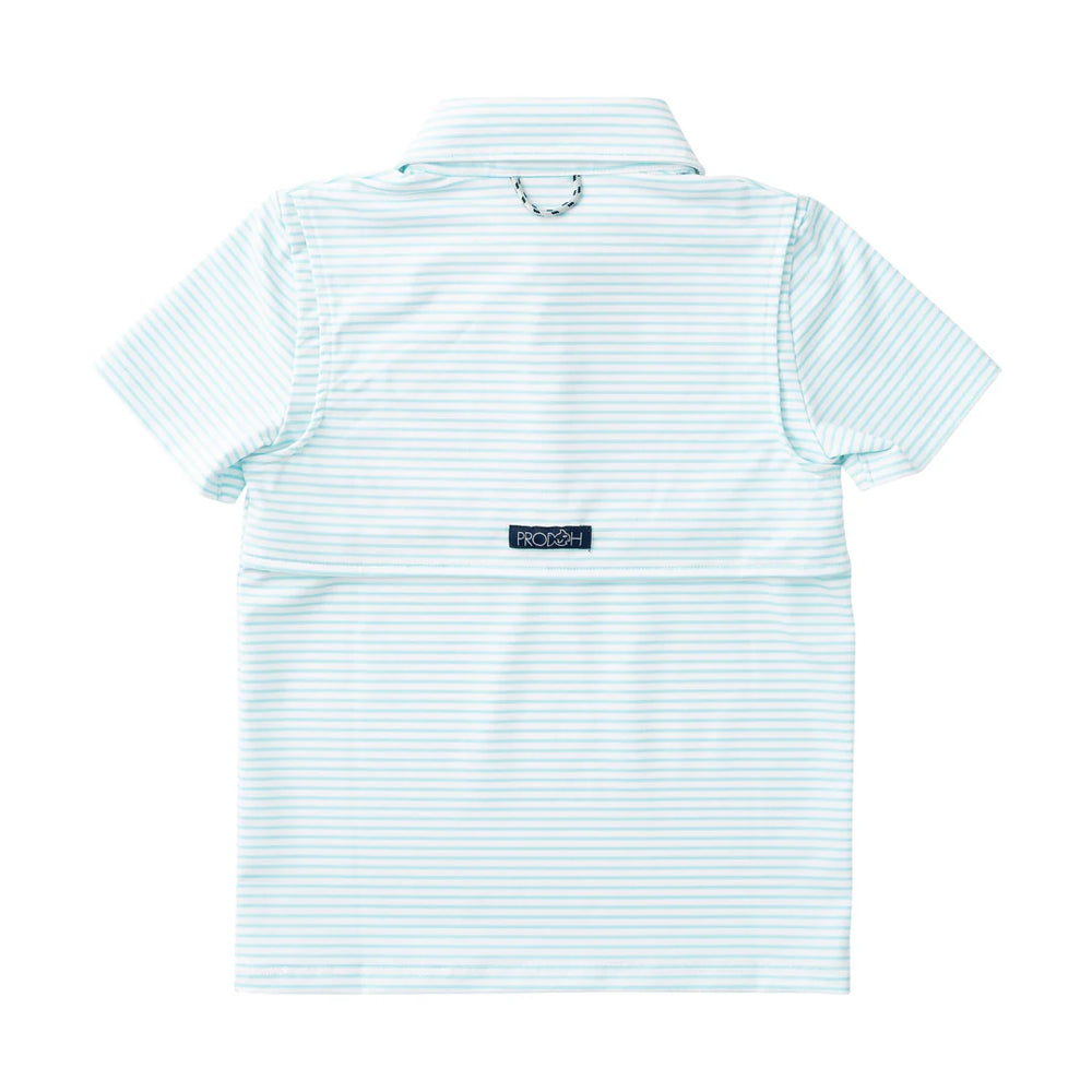 LIGHT BLUE STRIPE BOYS SHORT SLEEVE POLO WITH COLLAR