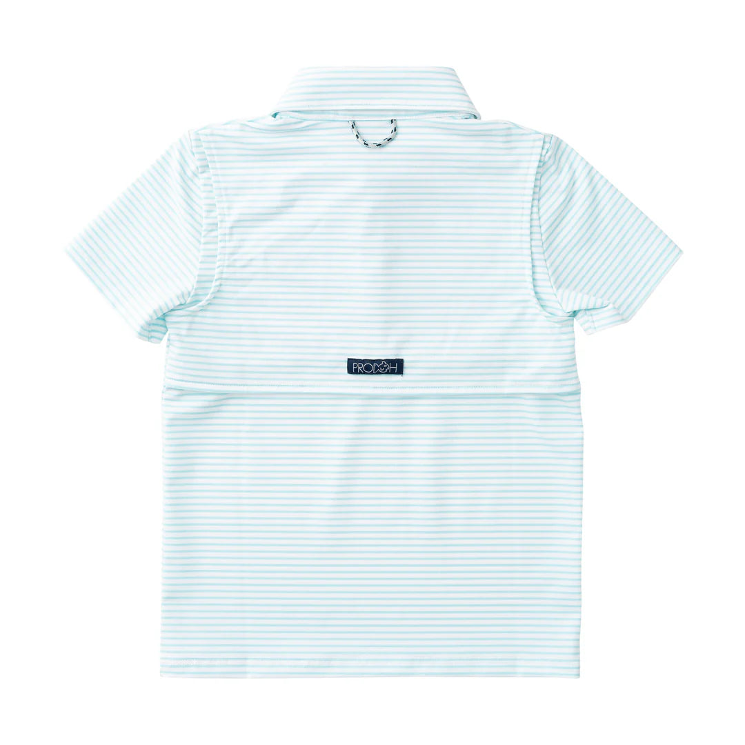 LIGHT BLUE STRIPE BOYS SHORT SLEEVE POLO WITH COLLAR