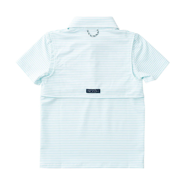LIGHT BLUE STRIPE BOYS SHORT SLEEVE POLO WITH COLLAR