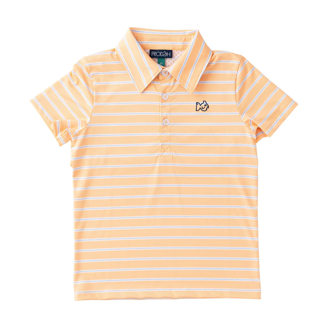 ORANGE AND  BLUE STRIPE BOYS SHORT SLEEVE POLO WITH COLLAR