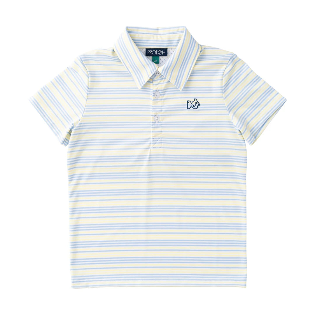 YELLOW AND  BLUE STRIPE BOYS SHORT SLEEVE POLO WITH COLLAR