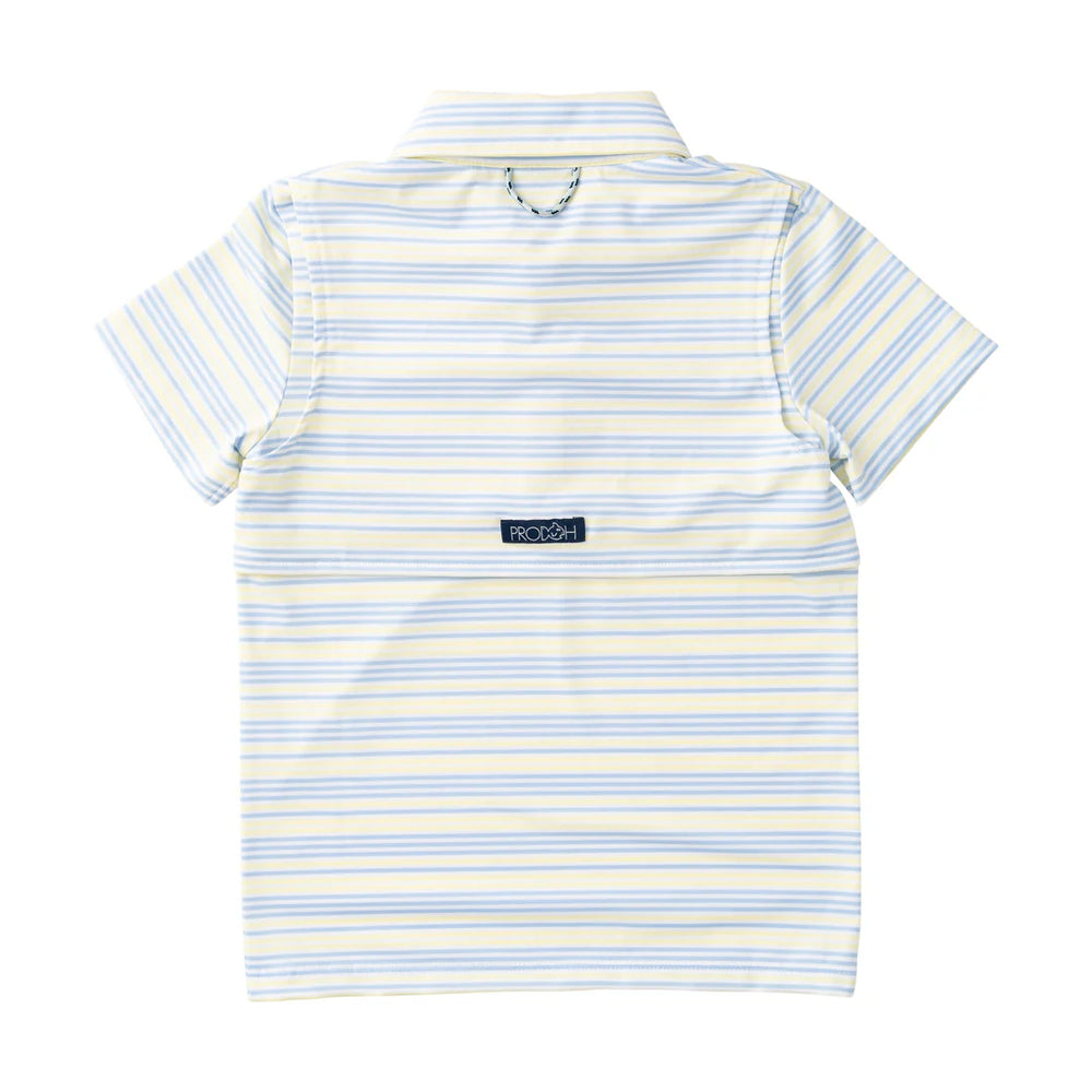 YELLOW AND  BLUE STRIPE BOYS SHORT SLEEVE POLO WITH COLLAR