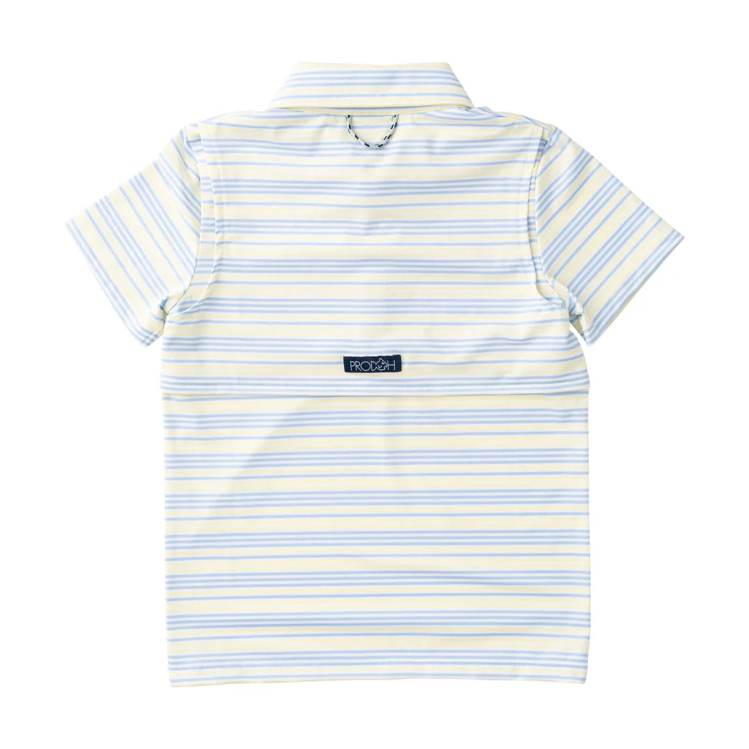 YELLOW AND  BLUE STRIPE BOYS SHORT SLEEVE POLO WITH COLLAR