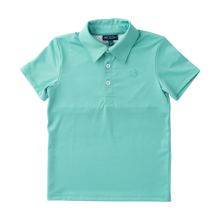 LIGHT GREEN COLLARED KIDS SHORT SLEEVE POLO SHIRT ON WHITE BACKGROUND