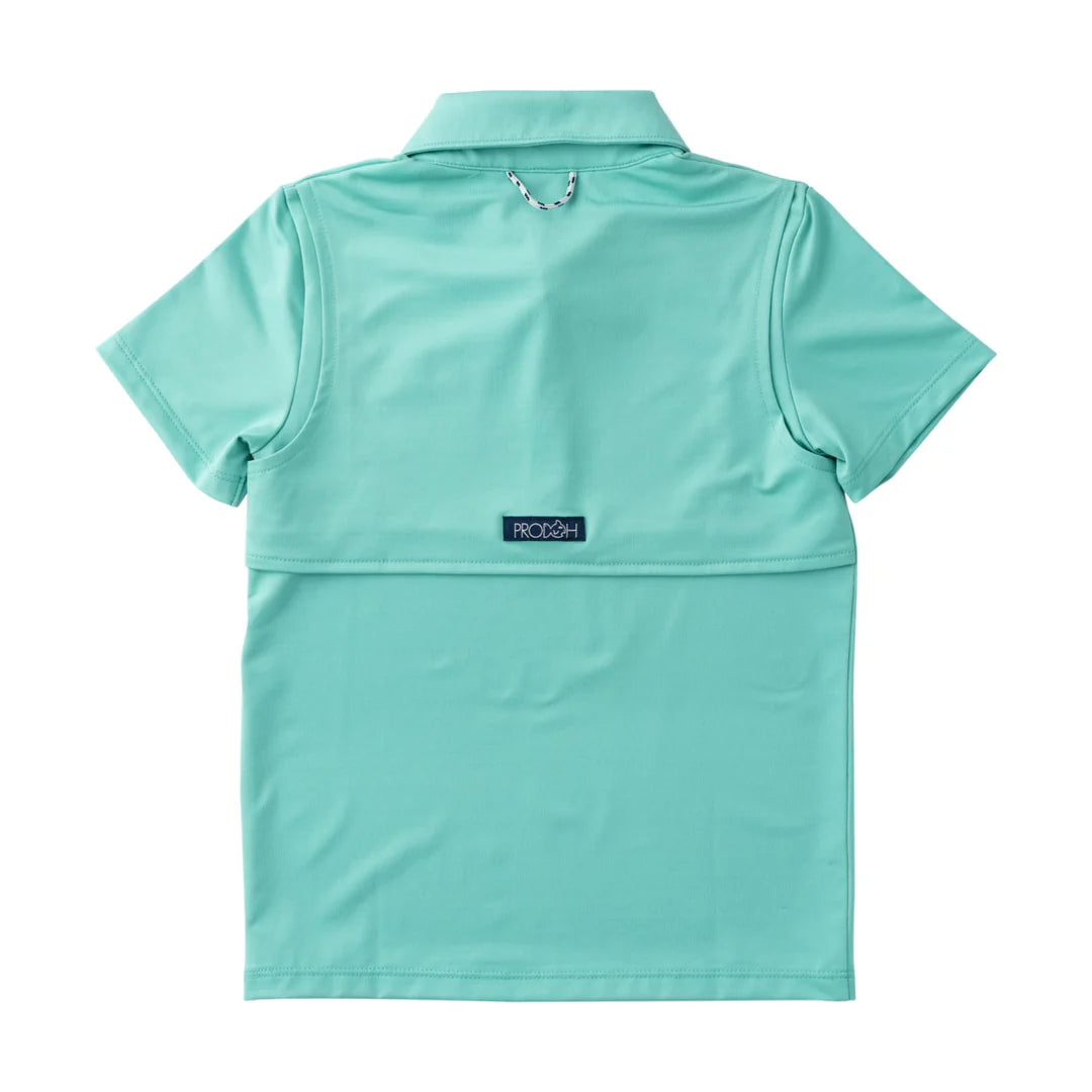 LIGHT GREEN COLLARED KIDS SHORT SLEEVE POLO SHIRT ON WHITE BACKGROUND