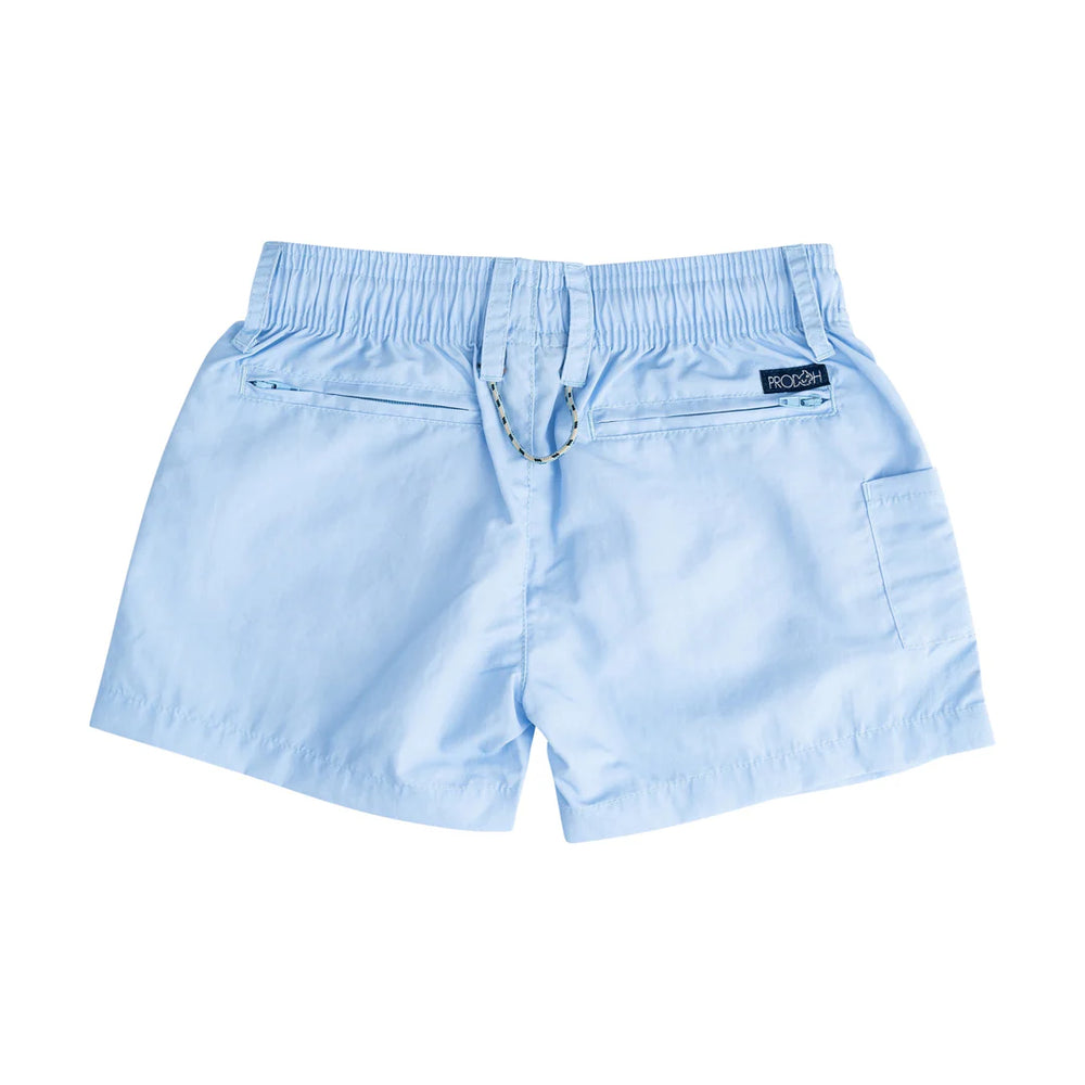 light blue boys shorts on white background 