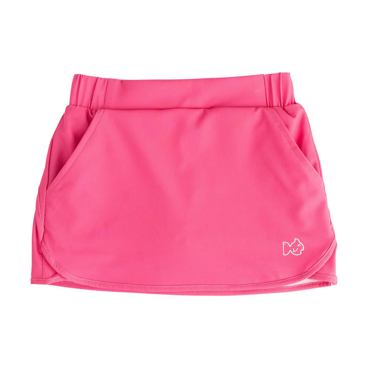 HOT PINK GIRLS GOLF SKORT ON WHITE BACKGROUND
