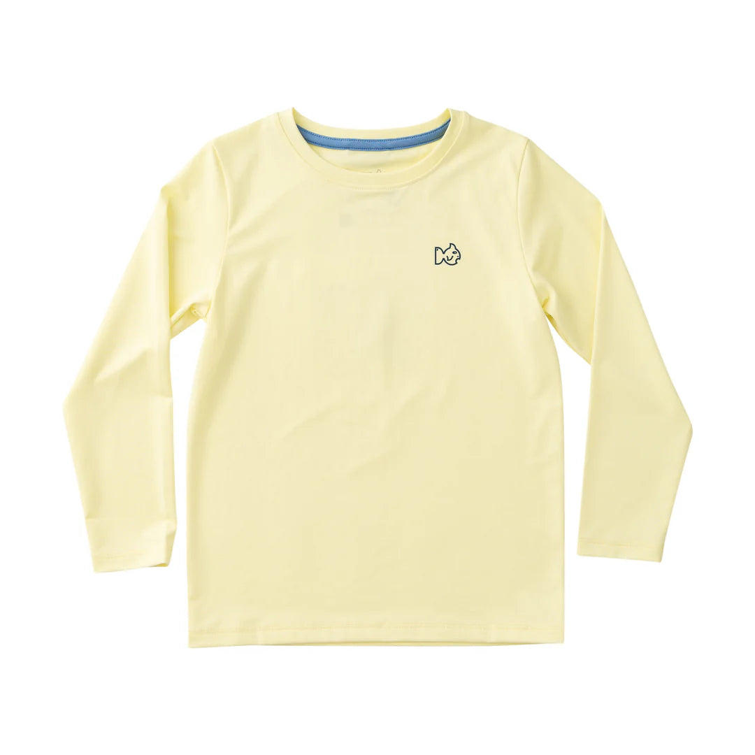 LONG SLEEVE YELLOW T-SHIRT WITH LITTLE BOY ON BOAT PAINTING ON BACK