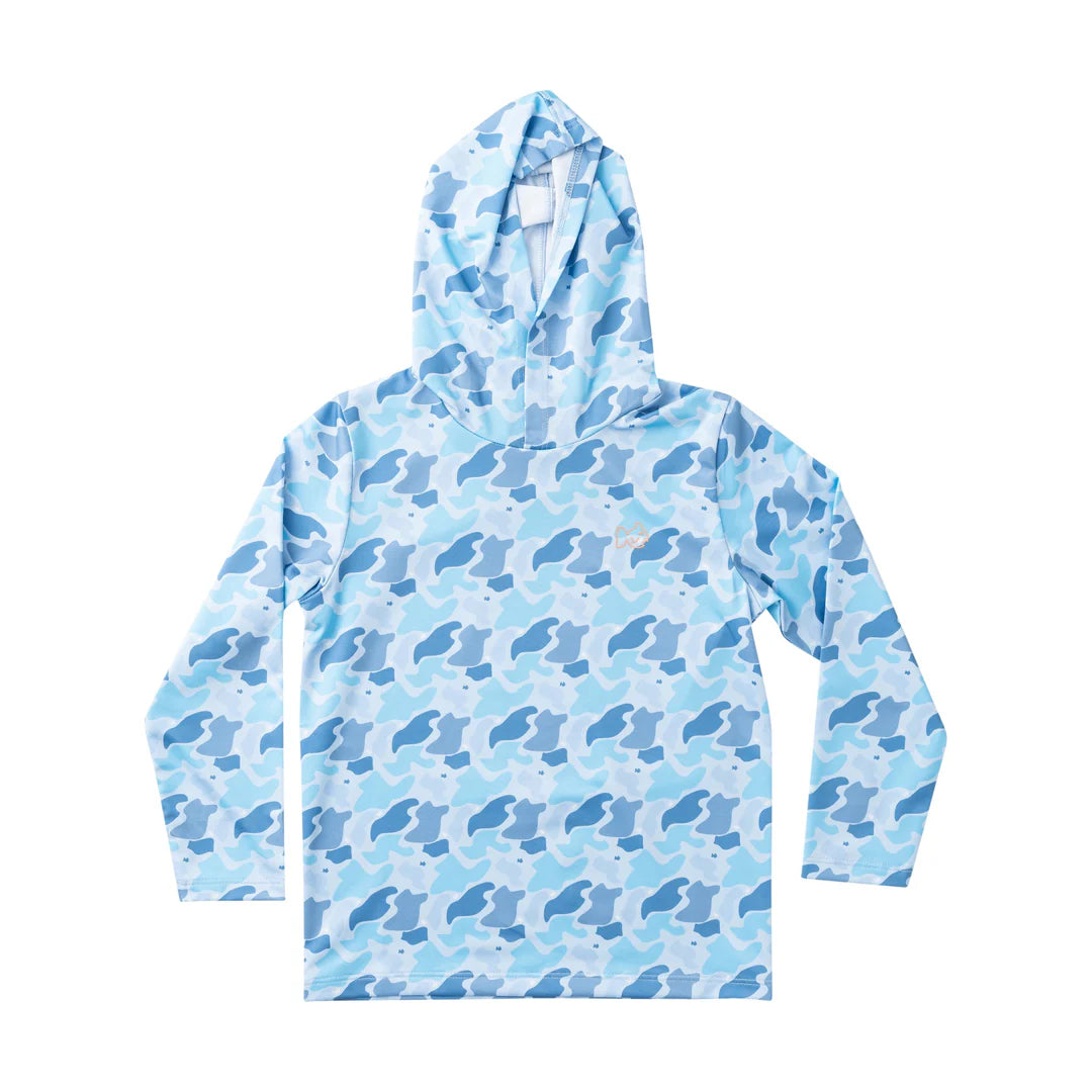 BLUE CAMO BOYS HOODIE ON WHITE BACKGROUND