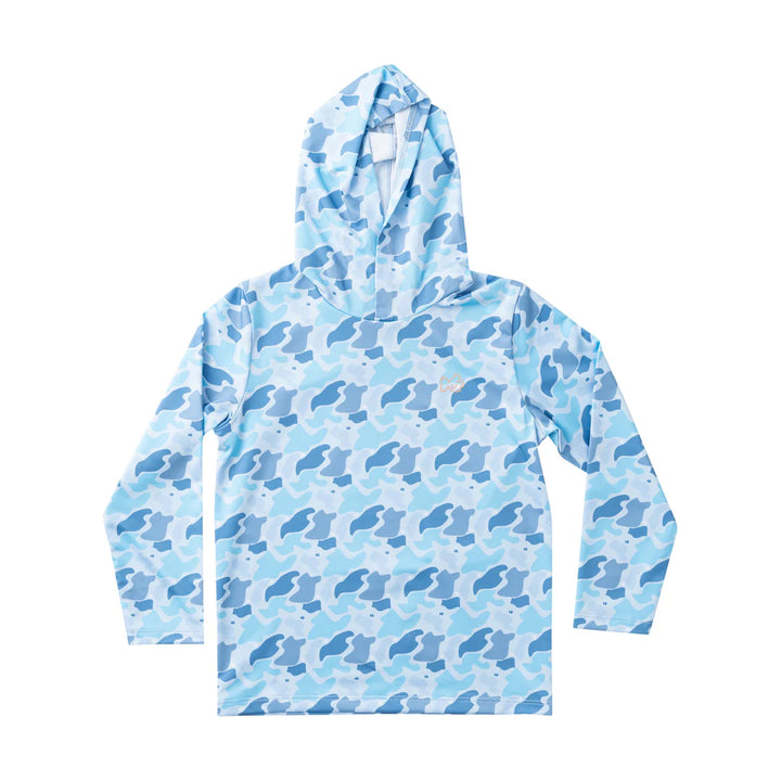 BLUE CAMO BOYS HOODIE ON WHITE BACKGROUND