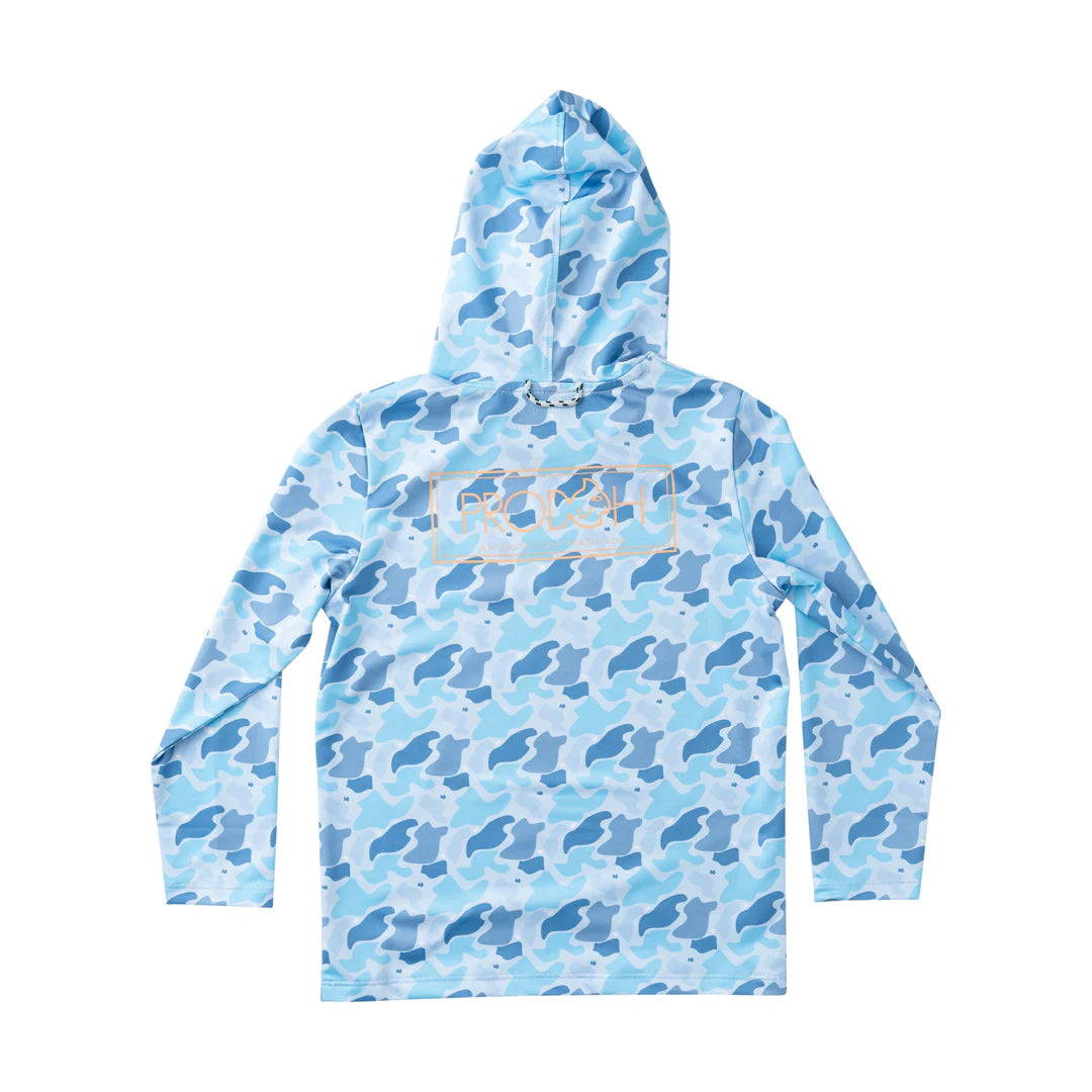 BLUE CAMO BOYS HOODIE ON WHITE BACKGROUND