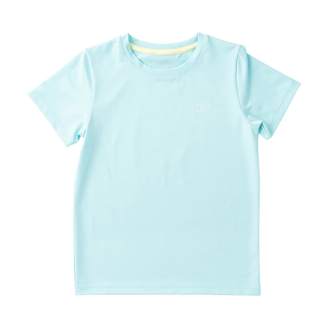 LIGHT BLUE SHORT SLEEVE T-SHIRT ON WHITE BACKGROUND