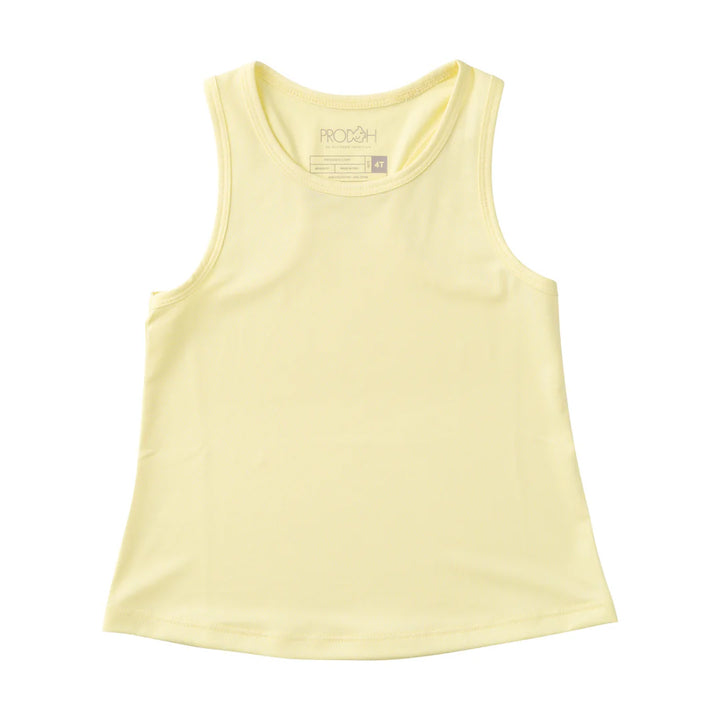 GIRLS RACERBACK YELLOW TANK TOP ON WHITE BACKGROUND