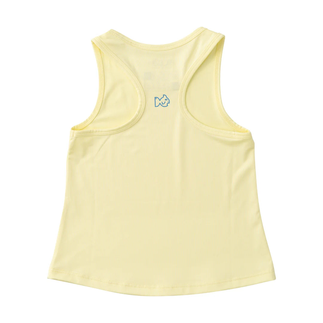 GIRLS RACERBACK YELLOW TANK TOP ON WHITE BACKGROUND
