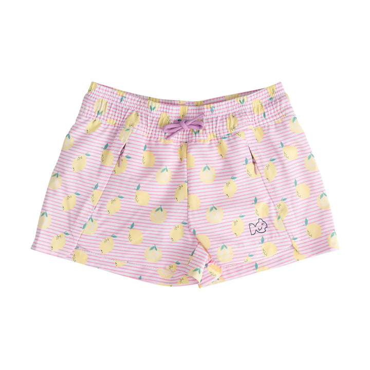 PINK FROSTING LEMON STRIPE GIRLS' BEACH CRUISER SHORT