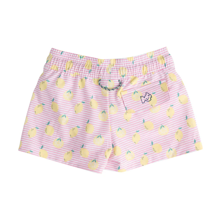 PINK FROSTING LEMON STRIPE GIRLS' BEACH CRUISER SHORT