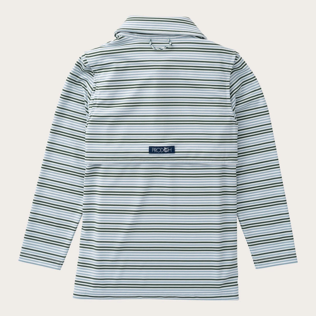 ARONA BLUE & CAMPING GREEN STRIPE BOYS LONG SLEEVE PRO PERFORMANCE POLO