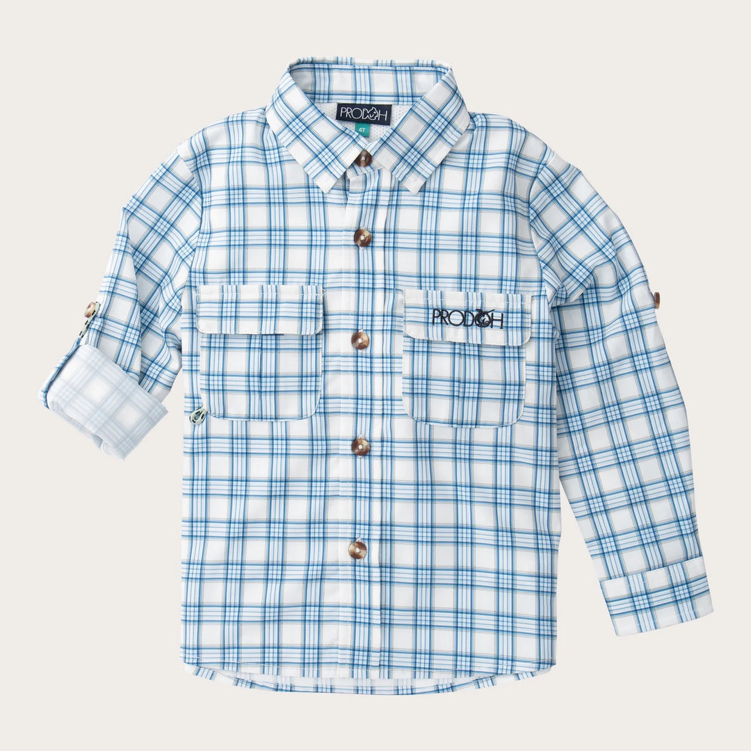 CASHMERE BLUE PLAID FOUNDERS KIDS LONG SLEEVE FISHING SHIRT