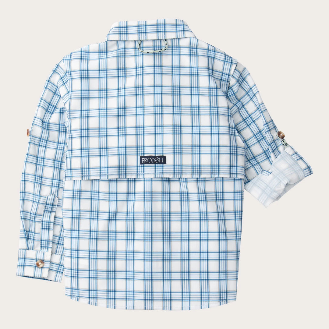 CASHMERE BLUE PLAID FOUNDERS KIDS LONG SLEEVE FISHING SHIRT