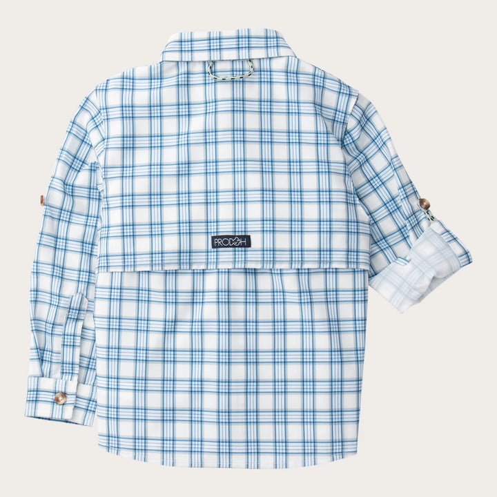 CASHMERE BLUE PLAID FOUNDERS KIDS LONG SLEEVE FISHING SHIRT