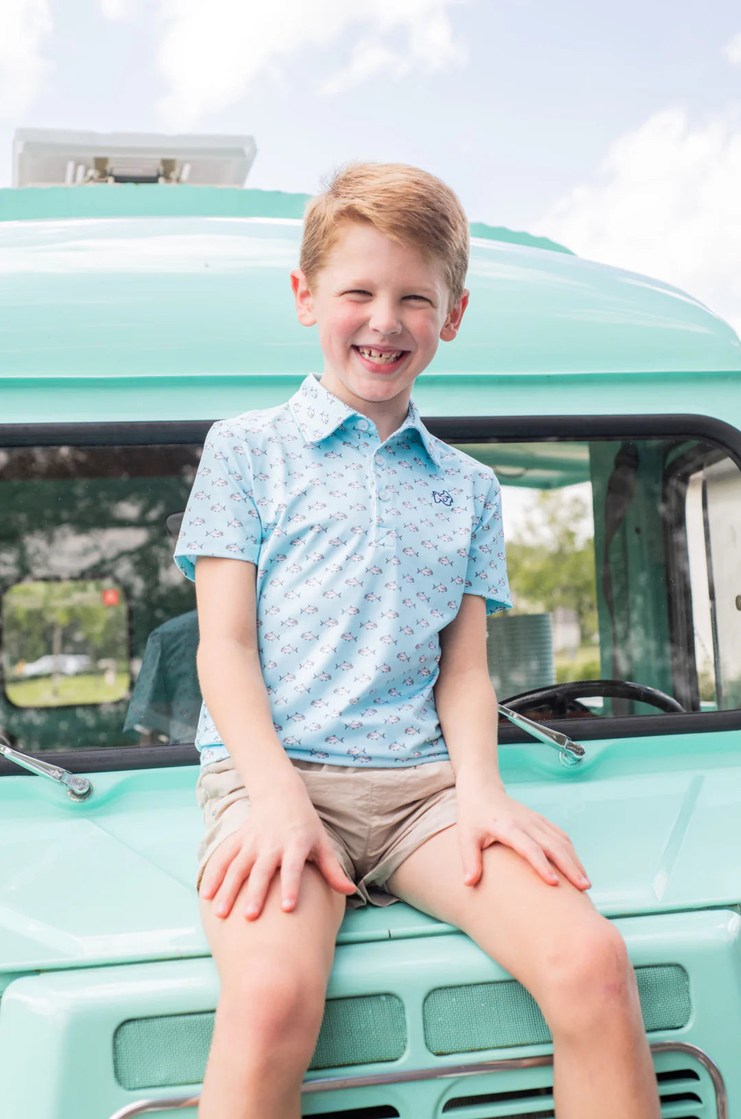 AFRICAN POMPANO FISH PRINT BOYS' PRO PERFORMANCE POLO