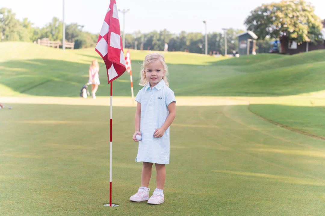 ARUBA BLUE STRIPE GIRLS' PRO PERFORMANCE POLO DRESS