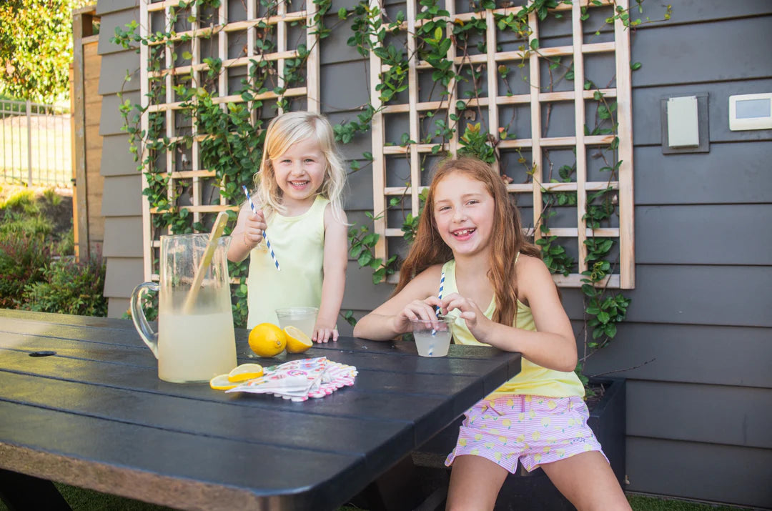PINK FROSTING LEMON STRIPE GIRLS' BEACH CRUISER SHORT