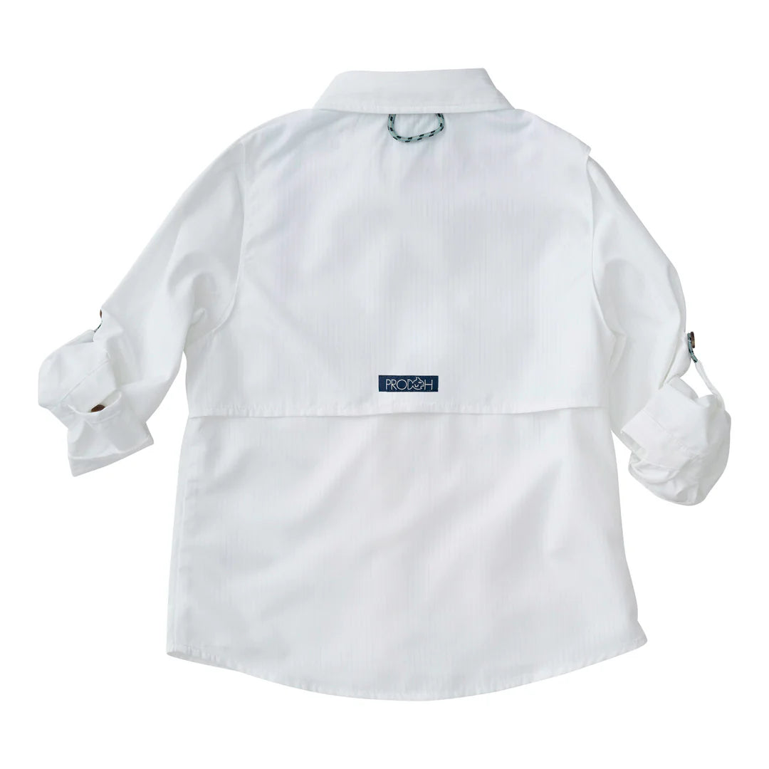 KIDS LONG SLEEVE WHITE BUTTON DOWN WITH TWO FRONT POCKETS