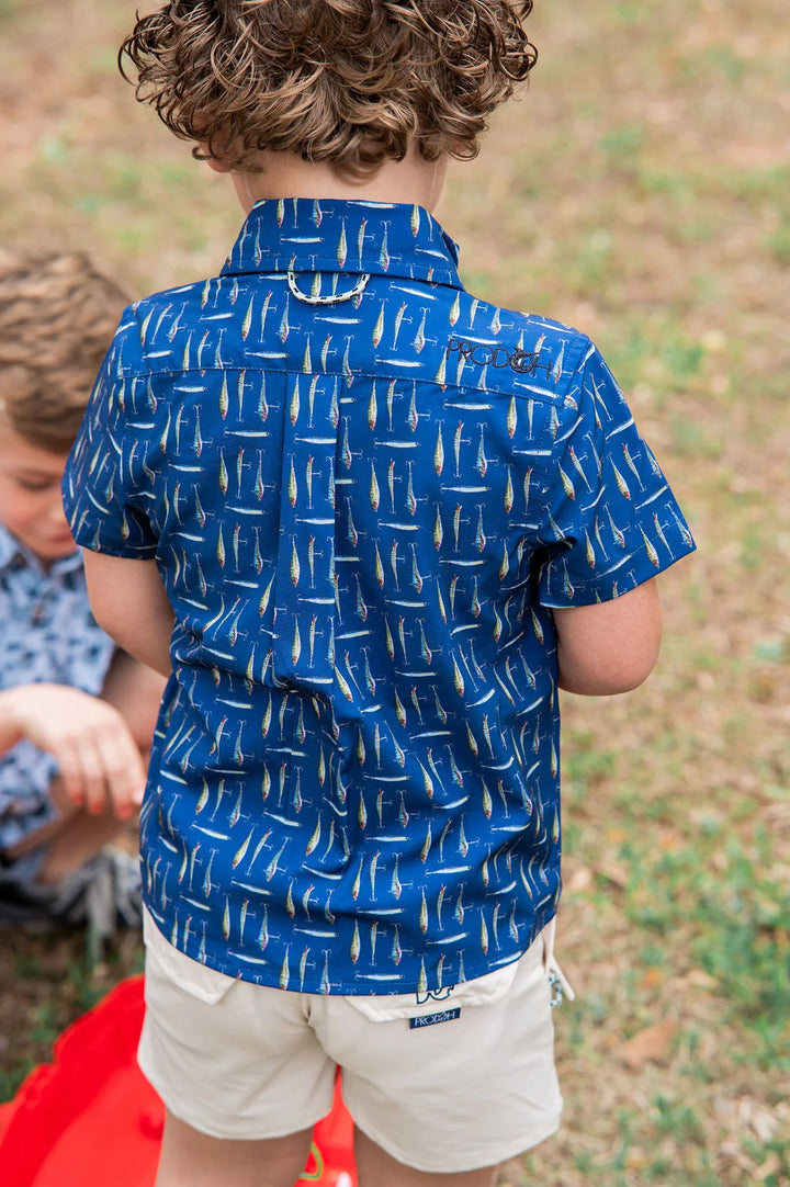 FISHING LURES PRINT BOYS BUTTON DOWN SHIRT
