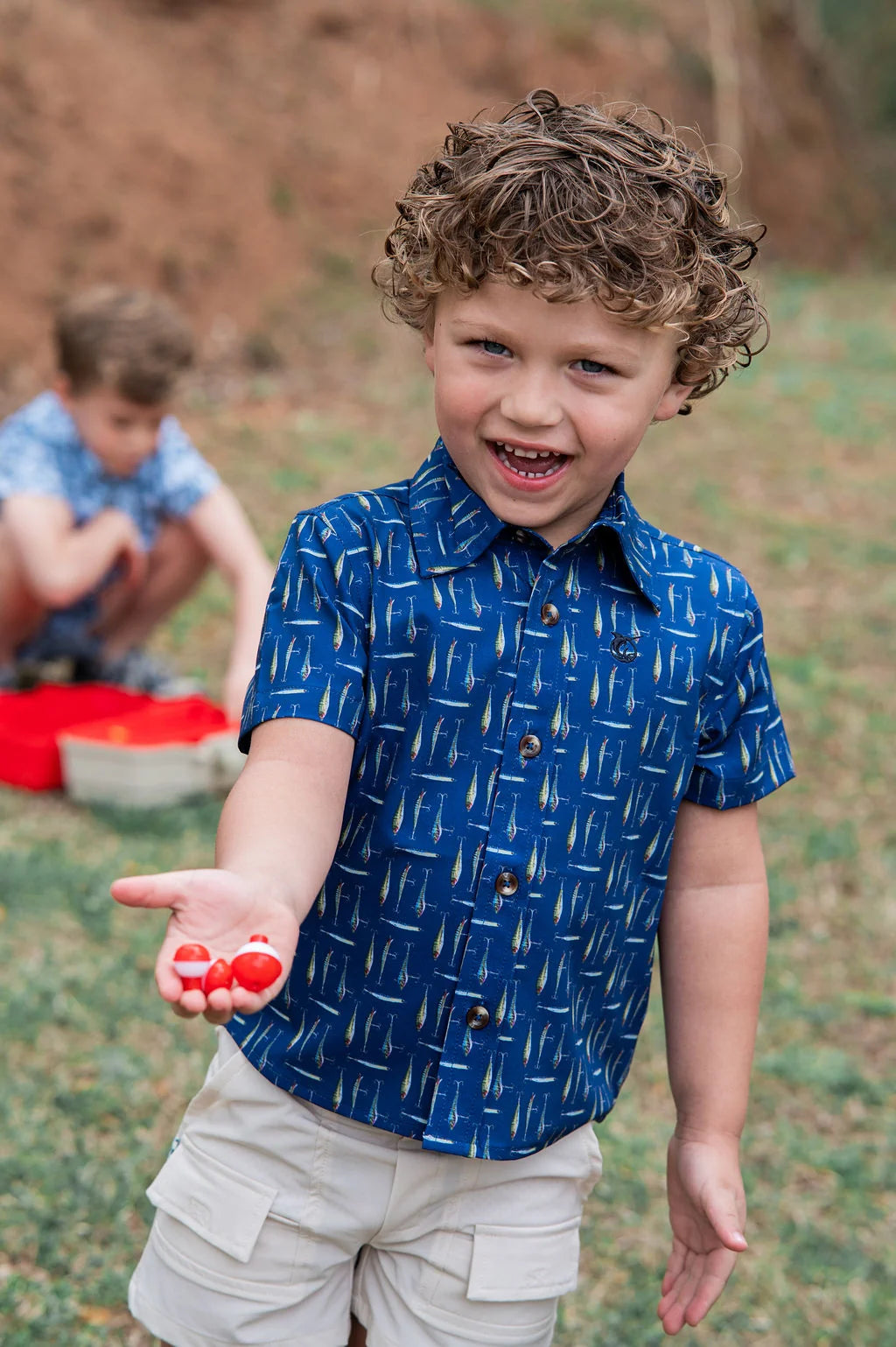 FISHING LURES PRINT BOYS BUTTON DOWN SHIRT
