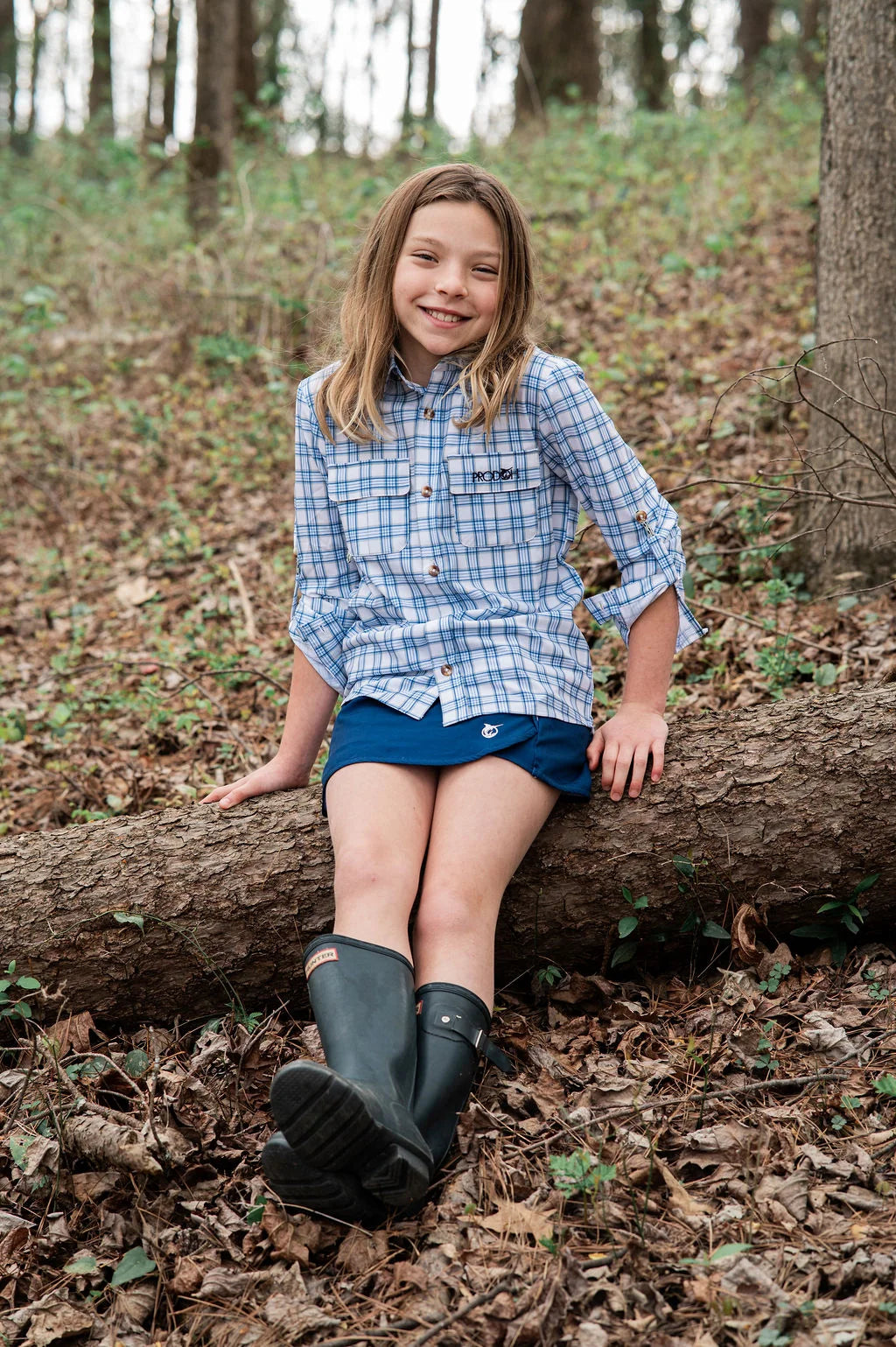 CASHMERE BLUE PLAID FOUNDERS KIDS LONG SLEEVE FISHING SHIRT