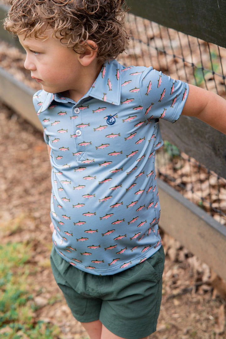 RAINBOW TROUT PRINT BOYS PRO PERFORMANCE POLO