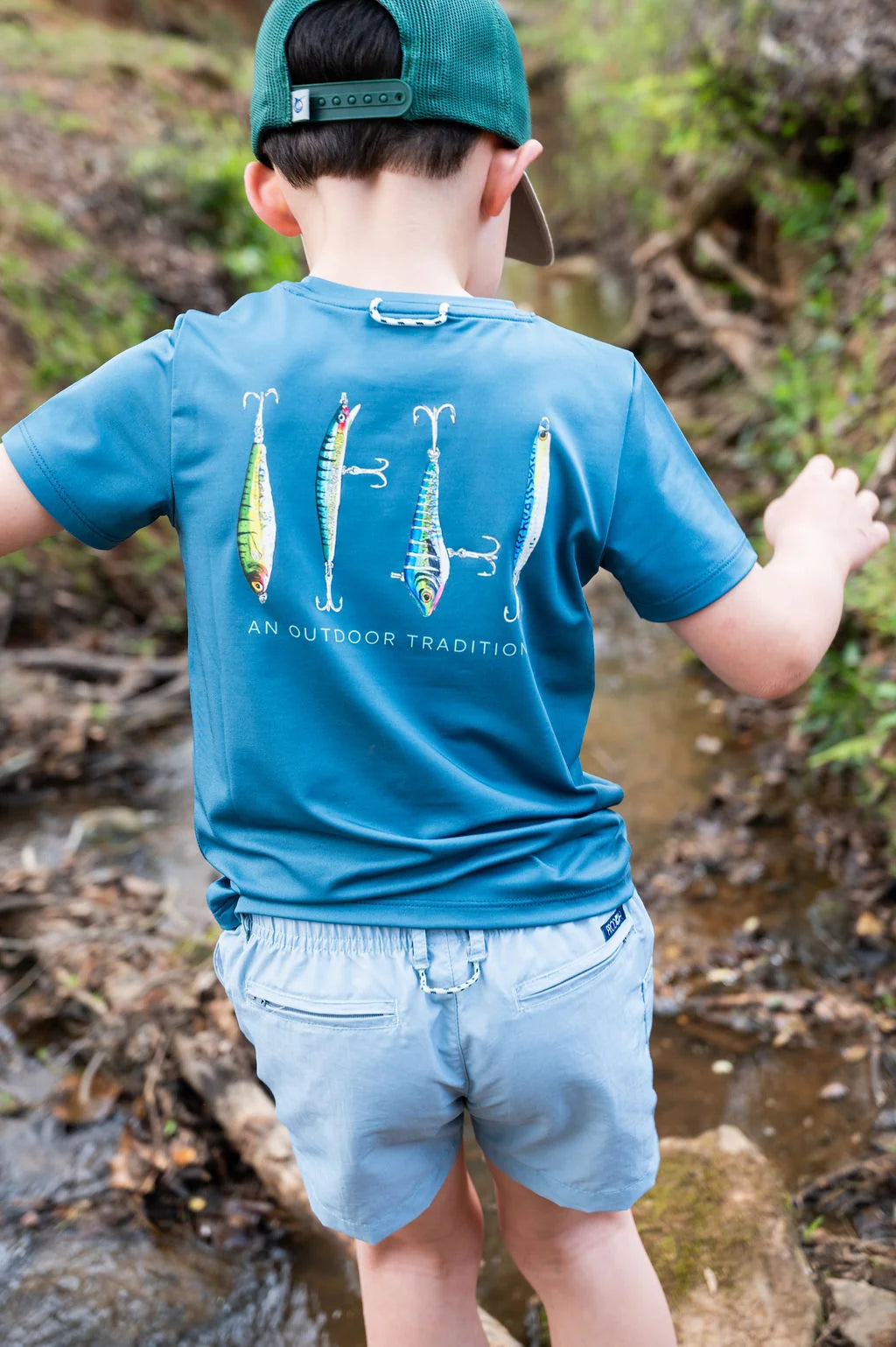 FISHING LURES TAPESTRY BLUE KIDS PRO PERFORMANCE TEE