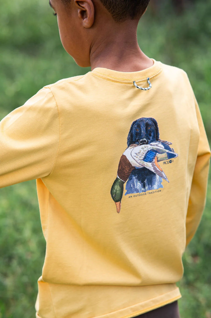 DUCK HUNTING DOG OCHRE KIDS LONG SLEEVE TEE